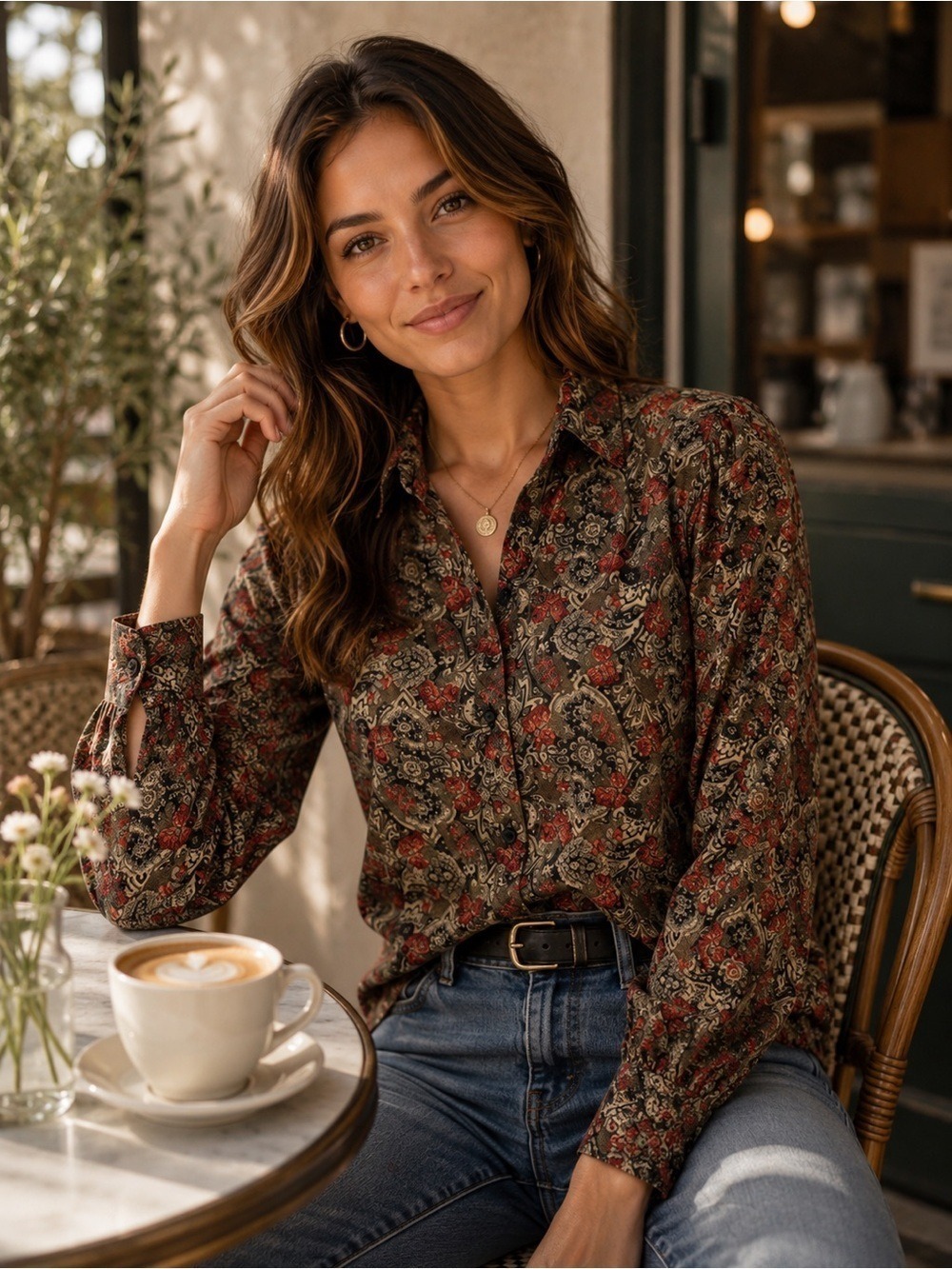 Macaw-Inggo Blouse Vintage Paisley Floral Button Down Blouse Retro Size Medium